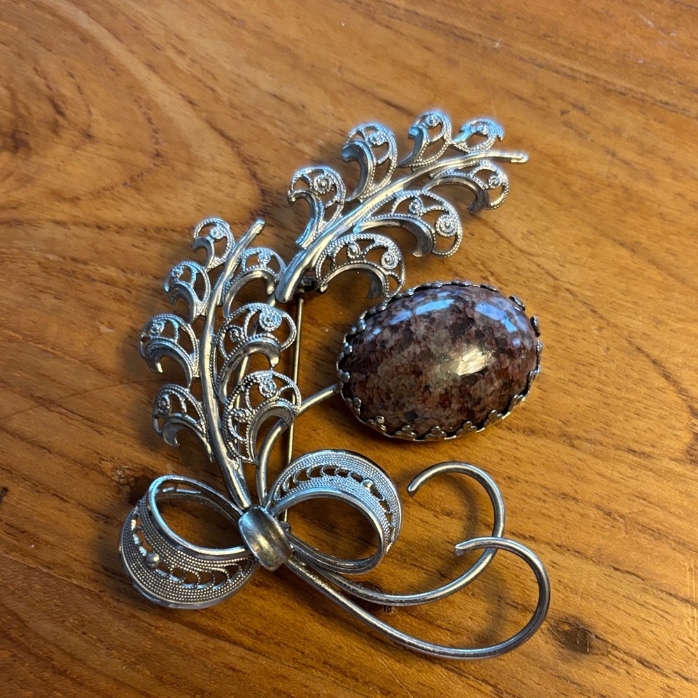 Silvertone Agate signed Western Germany brooch 1940’s
